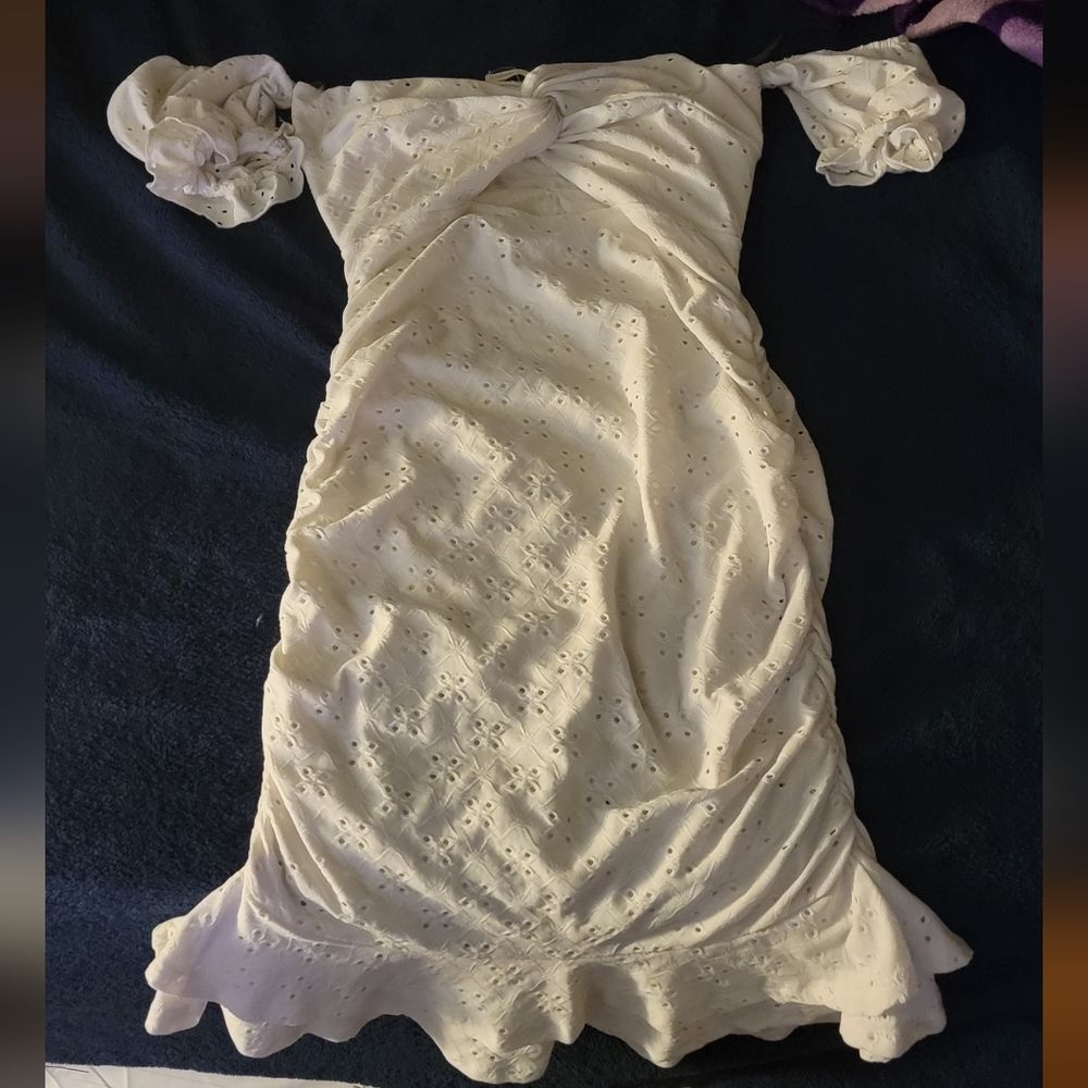 Spring Haze  off the shoulder white dress